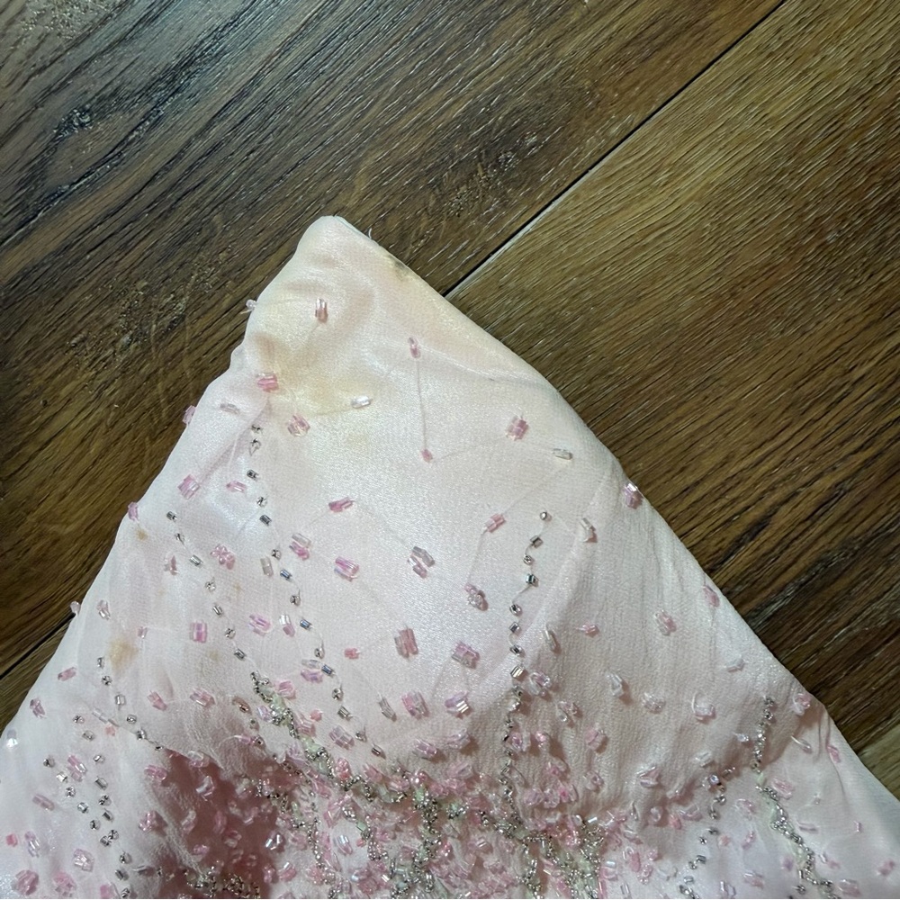 Vintage 100% Silk Beaded Dress Vintage Beaded Dress Pink Strapless Prom Fairy - Picture 9 of 17